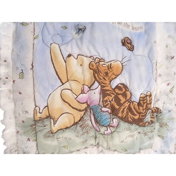 Classic Pooh Tigger Piglet Baby Crib Quilt Blanket Best Friends Ruffle Edge 44" - Picture 2 of 8